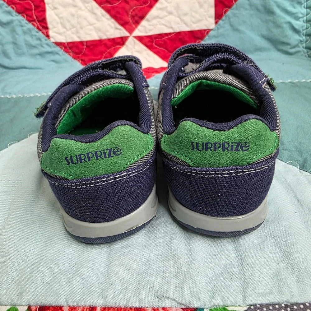 Surprize by Stride Rite Tanner Boys Blue Green Hook Loop Sneakers SZ208 Size 8
